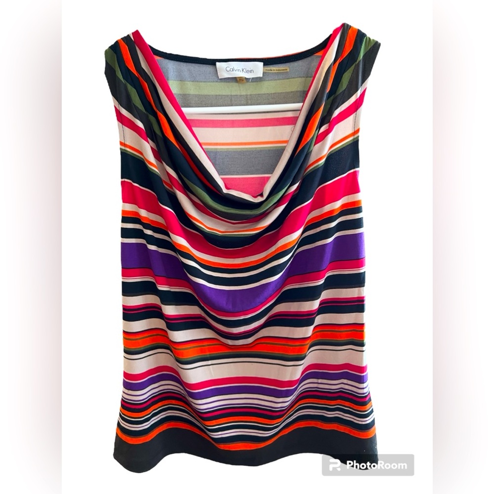 Calvin Klein Striped Sleeveless Blouse Multi-Color